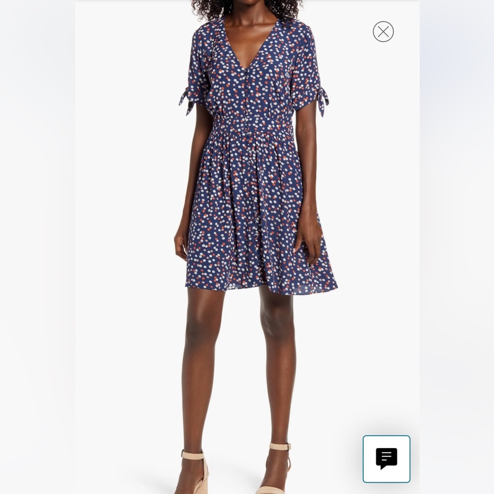 NWT Madewell Tie Sleeve Button Front Dress In Mini Daisy